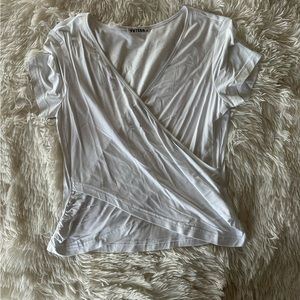 White, V-neck, faux wrap, crop top